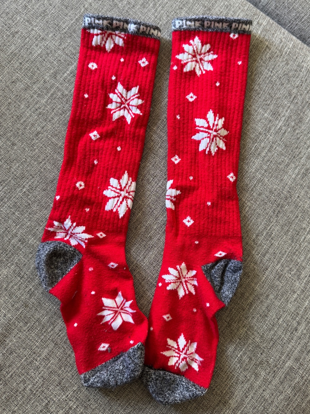PINK Victoria's Secret Red & White Snowflake Knee-High Socks